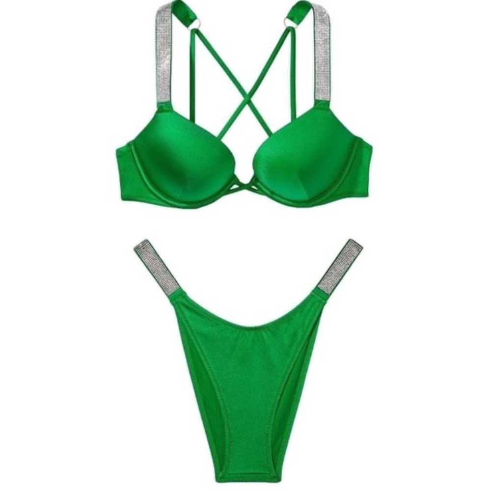 New! SET Victoria’s Secret Kelly green Bombshell Brazilian Bikini 4731